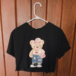 SHEIN Black Crop Top with Teddy Bear Graphic